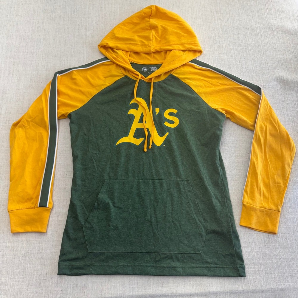 MLB Oakland Athletics Mens Medium Green Yellow Raglan Campus Lifestyle Hoodie
